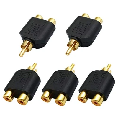 Abbildung von AAOTOKK Cinch Y Splitter Adapter, vergoldet 1 Männlich auf 2 Weiblich Buchse Audio Video Adapter Anschluss für AV TV Kabelkonvertierung (5 Stücke M/F)