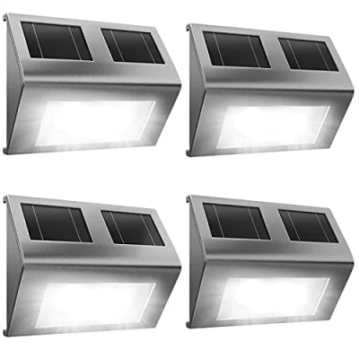 Abbildung von Deuba® Solarlampen für Außen 4er Set Garten LED Edelstahl IP65 Wasserdicht Solarleuchte Wandleuchte Gartenbeleuchtung Außenleuchte Solar Lampe Wand
