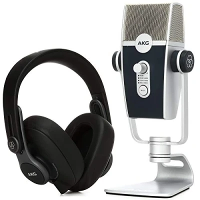 Abbildung von AKG Pro Audio Podcaster Essentials Kit für Streamers, Vlogger und Gamer, inkl. Lyra USB C Mikrofon, K371 Kopfhörer Ableton Lite Software, Schwarz / Grau