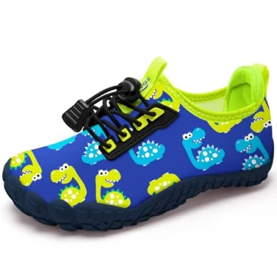 Abbildung von BarfußSchuhe Kinder Wasserschuhe Aquaschuhe Jungen Schwimmschuhe Schnell Trocknend Strandschuhe rutschfest Badeschuhe（Dinosaurier Grün 33EU