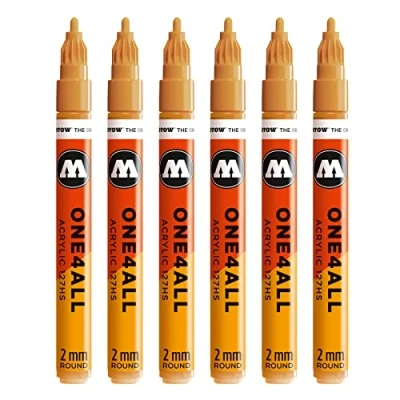Abbildung von Molotow One4All 127HS Acryl Marker (2,0 mm Strichstärke, hochdeckend und permanent, UV beständig, für fast alle Untergründe) 6 Stück Farbe 108 ockerbraun hell