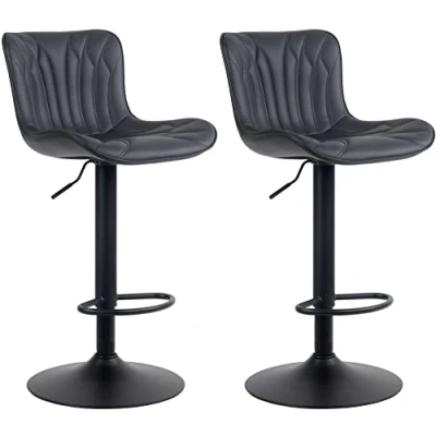Abbildung von CLP 2er Set Barhocker Linus Höhenverstellbare Barstühle 360 Drehstühle Mit Rückenlehne Für Küche Und Bistro, Farbe:schwarz, Material:Kunstleder