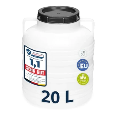 Abbildung von Garronda 20 Liter Weithalsfass aus BPA freiem Futtertonne Fass Universalfass Lebensmittel Regenfass für Garten Regentonne mit Deckel Regenwassertonne Wassertonne GD 0078, Weiß