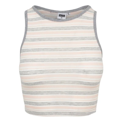 Abbildung von Urban Classics Ladies RIB Stripe Cropped TOP Top, Damen, Größe: Large, Pink/white/grey