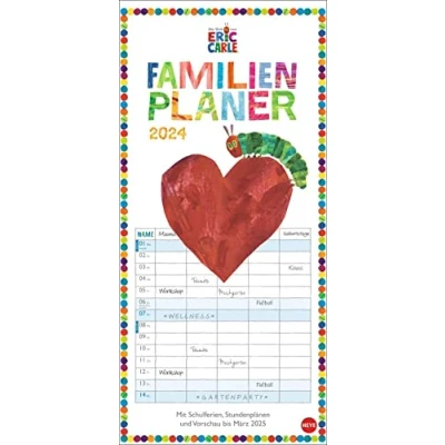 Abbildung von Die kleine Raupe Nimmersatt Familienplaner 2024. Familienkalender mit 5 Spalten. Liebevoll illustrierter Wandkalender Schulferien und Stundenplänen.