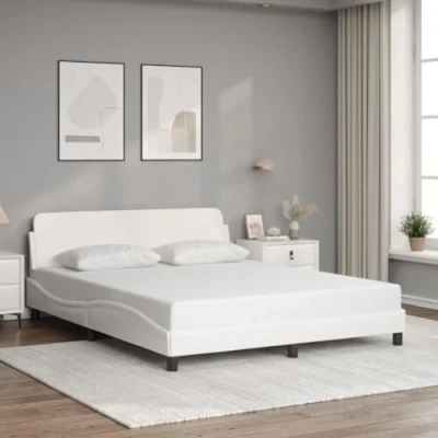 Abbildung von vidaXL Bettgestell mit Kopfteil, Bett Lattenrost, Bettrahmen in Wellenform, Doppelbett Polsterbett Schlafzimmerbett, Weiß 160x200cm Kunstleder
