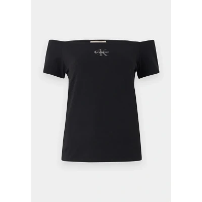 Abbildung von Calvin Klein Damen T Shirts Kurzarm Off Shoulder Schulterfrei, Schwarz (Black), 3XS