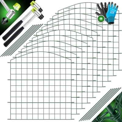 Abbildung von KESSER® Teichzaun Gartenzaun Steckzaun Komplettset Metall 10x Oberbogen Rund Inkl. Handschuhe, 2x Hammer + 12 Befestigungsstäben, Zaun zum stecken für Garten, Gitterzaun Set Freigehege Tiere