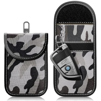 Abbildung von 2 Stück FOAMO Keyless Go Schutz Autoschlüssel Funkschlüssel RFID Abschirmung Blocker Schlüssel Tasche Schlüsseletui Oxford Camouflage