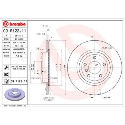 Abbildung von BREMBO COATED DISC LINE 09.R122.11 Bremsscheibe 324 20 5 innenbelüftet beschichtet hochgekohlt mit Schrauben BMW: Z4 Roadster