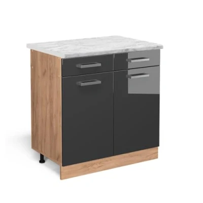 Abbildung von Vicco Küchenschrank mit Schublade R Line, Anthrazit Hochglanz/Goldkraft Eiche, 80 cm AP Marmor
