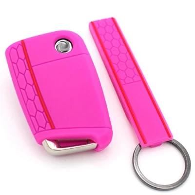 Abbildung von Schlüssel Hülle + Keytag VB für 3 Tasten Auto Silikon Cover von Finest Folia (Neon Pink)