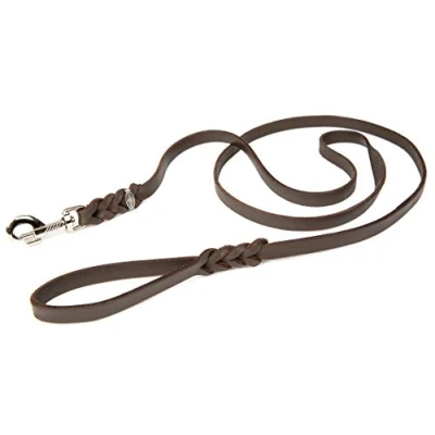 Abbildung von CopcoPet Fettlederleine 1,5 m x 12 mm, Braun, Hunde Leine aus Leder mit verchromtem Karabiner, geflochtene Führleine