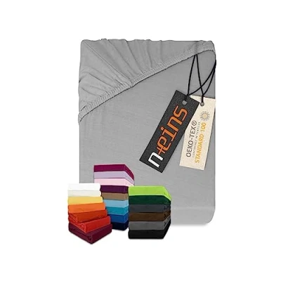 Abbildung von npluseins klassisches Jersey Spannbetttuch vielen Farben + Größen 100% Baumwolle 159.192, 90 100 x 200 cm, Silber
