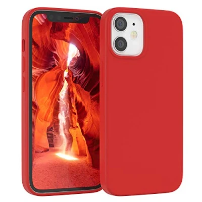 Abbildung von EAZY CASE Premium Silikon Handyhülle kompatibel mit iPhone 12 Mini, Slimcover Kameraschutz und Innenfutter, Silikonhülle, Schutzhülle, Bumper, Handy Case, Hülle, Softcase, Rot