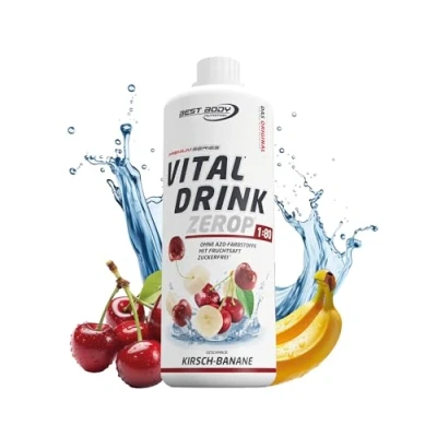 Abbildung von Best Body Nutrition Vital Drink ZEROP® Kirsch Banane, Original Getränkekonzentrat Sirup zuckerfrei, 1:80 ergibt 80 Liter Fertiggetränk, 1000 ml