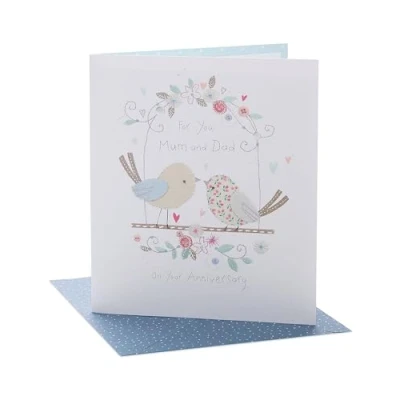 Abbildung von UK Greetings Hochzeitstagskarte für Mama &amp; Papa Vögel Design, mehrfarbig, 159 mm x 184