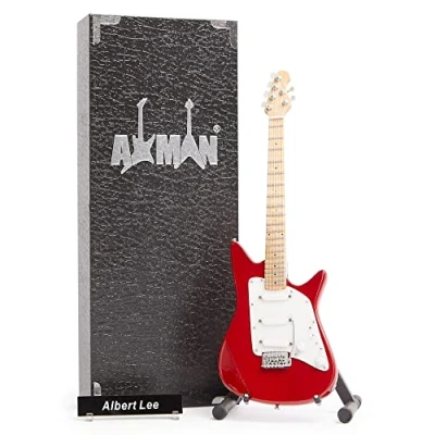 Abbildung von Albert Lee Miniatur Gitarren Nachbildung Musikgeschenke Handgefertigtes Ornament 1/4 Maßstab inklusive Displaybox, Namensschild und Gitarrenständer