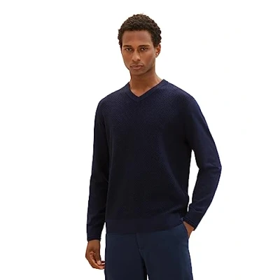 Abbildung von TOM Tailor MIT Vausschnitt Strickpullover, Herren, Größe: Large, Knitted navy melange