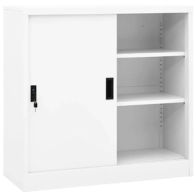 Abbildung von vidaXL Büroschrank mit Schiebetür Aktenschrank Büromöbel Metallschrank Stahlschrank Lagerschrank Universalschrank Schrank Weiß 90x40x90cm Stahl