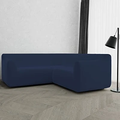 Abbildung von Italian Bed Linen DAHLIA Elastischer Ecksofabezug, dehnbar, Dunkelblau