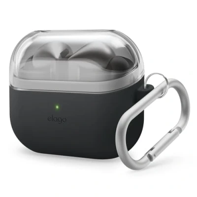 Abbildung von elago Kompatibel mit Samsung Galaxy Buds 3 hülle &amp; Pro hülle, Duo Karabiner, Premium Silikon + TPU Drahtloses Laden, Kopfhörer Zubehör, für Männer, Frauen (Schwarz)