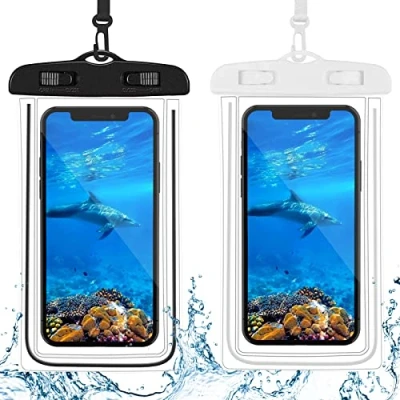 Abbildung von MEETTIKEY 2 Stück wasserdichte Handyhülle, IPX8 Wasserfeste Handyhülle Strand Zubehör Wasserdicht für iPhone 13/12/11 Mini Pro Max XS XR X, Samsung S20 A10 Sony (Schwarz+Weiß)