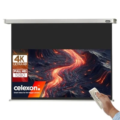 Abbildung von 90&quot; Zoll Motor Leinwand celexon Professional 16:9 200x113 cm weiß 4K Full HD 3D elektrisch, mit Fernbedienung; für Büro &amp; Heimkino Projektionen Ihrem Beamer zur Decken / Wand Montage