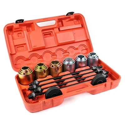 Abbildung von Wiltec Radlager Gummibuchsen Abzieher Set 26 teilig zum Wechsel/Ausbau von Radlagern und Fahrwerksbuchsen, mit Druckplatten, Druckspindeln Druckhülsen