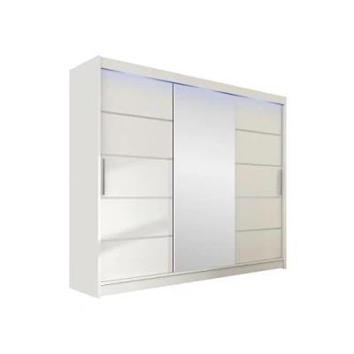 Abbildung von Mirjan24 Schwebetürenschrank Aston VI mit Spiegel, Kleiderschrank, Garderobe, Schlafzimmer, Schiebetürenschrank, Schlafzimmerschrank (Weiß, RGB LED Beleuchtung)