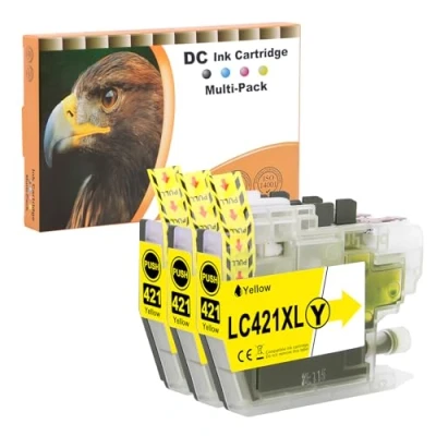 Abbildung von D&amp;C LC421XL Druckerpatronen Kompatibel für Brother LC421 XL Multipack DCP J1050DW Patronen MFC J1010DW J1140DW (Gelb, 3 Pack)
