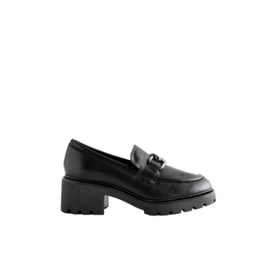 Abbildung von Next Regular FIT Forever Comfort Chunky Hardware HEEL Loafers Slipper, Damen, Größe: 42, Black Leder