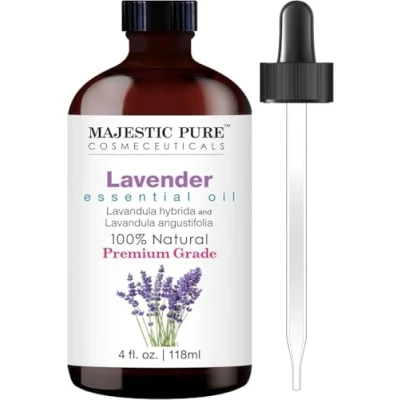 Abbildung von Majestic Pure ätherisches Lavendelöl mit Glaspipette 100% reines und natürliches Hochwertige ätherische Öle für Diffusoren, Haut, Aromatherapie, Massage 4 Fl Oz