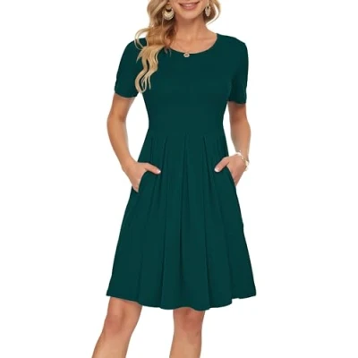 Abbildung von AUSELILY Dunkelgrün Kleider Damen Sommerkleid A Linie Kleid Casual Freizeitkleid Kurzarm Lose Fit M