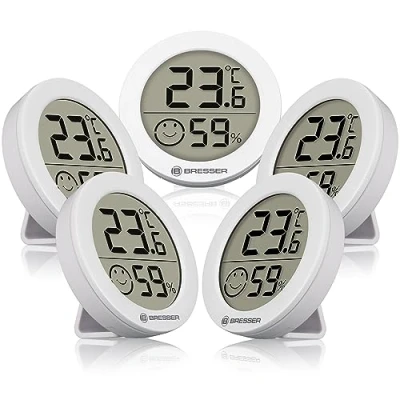 Abbildung von Bresser Thermo /Hygrometer Smile 5er Set, Raumklima Klimamessgerät, Temperaturmesser Innen, Luftfeuchtigkeitsanzeige, Schimmel Vorbeugung, Komfortindikator Klima