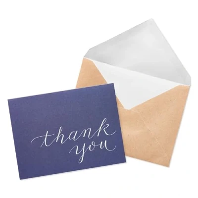 Abbildung von American Greetings Dankeskarten, Marineblau mit braunen Umschlägen im Kraftpapier Stil, 50 Stück