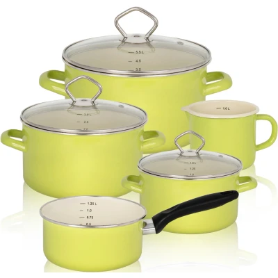 Abbildung von Krüger Topf Set &quot;Juist&quot;, Emaille, (Set, 8 tlg., Fleischtopf 16/20/24 cm, Milchtopf 12 Stieltopf 16 cm), Induktion
