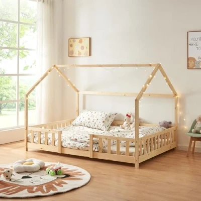 Abbildung von en.casa Kinderbett, »Sisimiut« Haus Optik mit Rausfallschutz 140x200cm Holzfarben