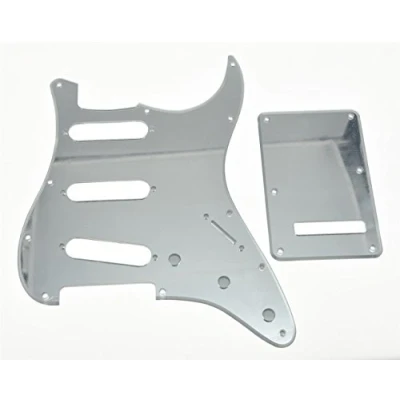 Abbildung von KAISH Schlagbrett im ST/Stratocaster Stil, 11 Löcher, SSS Pickguard mit ST Rückplatte, Tremolo Abdeckung für USA/Mexiko Stratocaster/Stratocaster, silberfarbener Spiegel