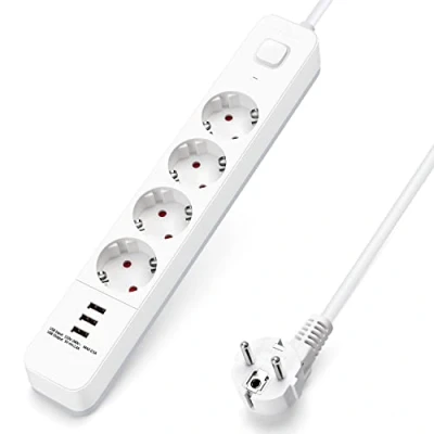 Abbildung von Aigostar Steckdosenleiste 4 fach mit Schalter, Mehrfachsteckdose 3 USB (5V/2.4A), Verteilersteckdose m Kabel