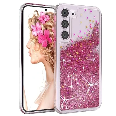 Abbildung von EAZY CASE Hülle kompatibel mit Samsung Galaxy S23 Plus Schutzhülle Flüssig Glitzer, Handyhülle, Schutzhülle, Back Cover Glitter Flüssigkeit, TPU/Silikon, Transparent/Durchsichtig, Pink