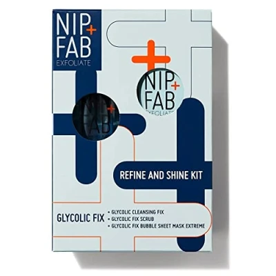 Abbildung von Nip+Fab Glycolic Fix 3 teiliges Starter Set, enthält Reinigungsfix, Peeling, extreme Blasenmaske, beruhigend und erfrischend, Glow Boost, vegan tierversuchsfrei
