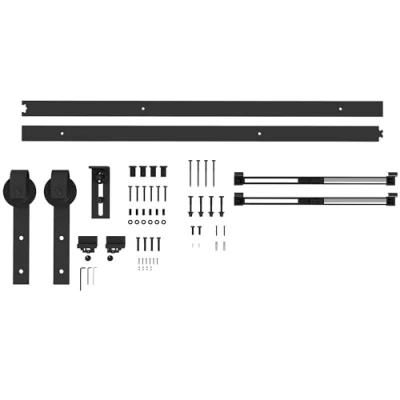 Abbildung von HOMCOM Schiebetüren Beschlagsatz 183cm Komplett Set mit Schienen, Rollen Schwarz