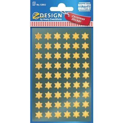 Abbildung von AVERY Zweckform 108 Aufkleber Weihnachten Sterne gold (Made in Germany, Weihnachtssticker Glanzpapier, selbstklebende Weihnachtdeko für Karten, Geschenke, Tüten) 2 Bogen/je 54 Sternsticker, 52802