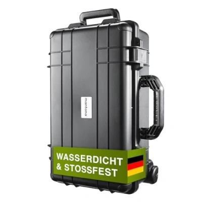 Abbildung von Mantona Outdoor Trolley Kamerakoffer Wasserdichter Fotokoffer mit Griff und Rollen, staubdicht &amp; stoßfest, großer Schutzkoffer inkl: Schaumstoffeinlagen, ideal für Kamera Objektive Zubehör (24L)