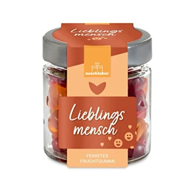 Abbildung von Herz Fruchtgummi Geschenkglas Lieblingsmensch 120g Geschenk für die Liebsten Das Mitbringsel deine Freunde Valentinstag oder Muttertag