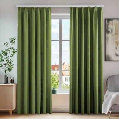 Abbildung von Deconovo Vorhang Blickdicht Wohnzimmer Gardine Kräuselband Kälteschutz Thermo, 175x140 cm(HöhexBreite), Apfelgrün, 2er Set