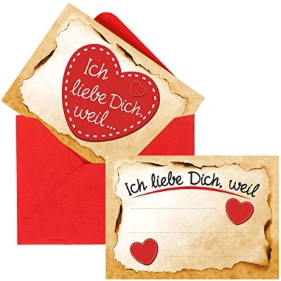 Abbildung von Adventskalender Füllung Set mit 24 romantischen Karten ICH Liebe Dich, Weil (wahlweise 3, 6, 12 oder Karten) zum selber ausfüllen
