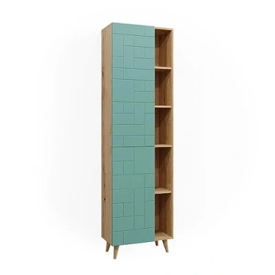 Abbildung von Vicco Hochschrank Rudi, Mintgrün/Eiche, 56 x 193 cm mit Türen, und offenen Fächern
