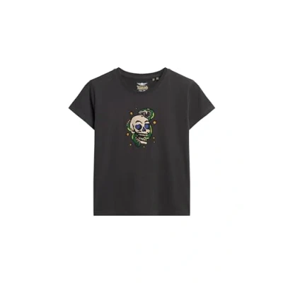 Abbildung von Superdry Small Tattoo Rhinestone Tshirt print, Damen, Größe: 36, Bison black